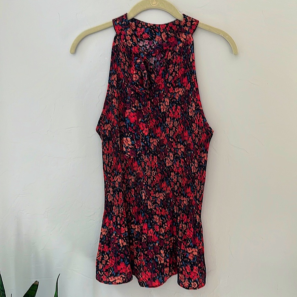 ANTHROPOLOGIE PLEIONE TIE FRONT PLEATED SHIRRED FLORAL TOP M